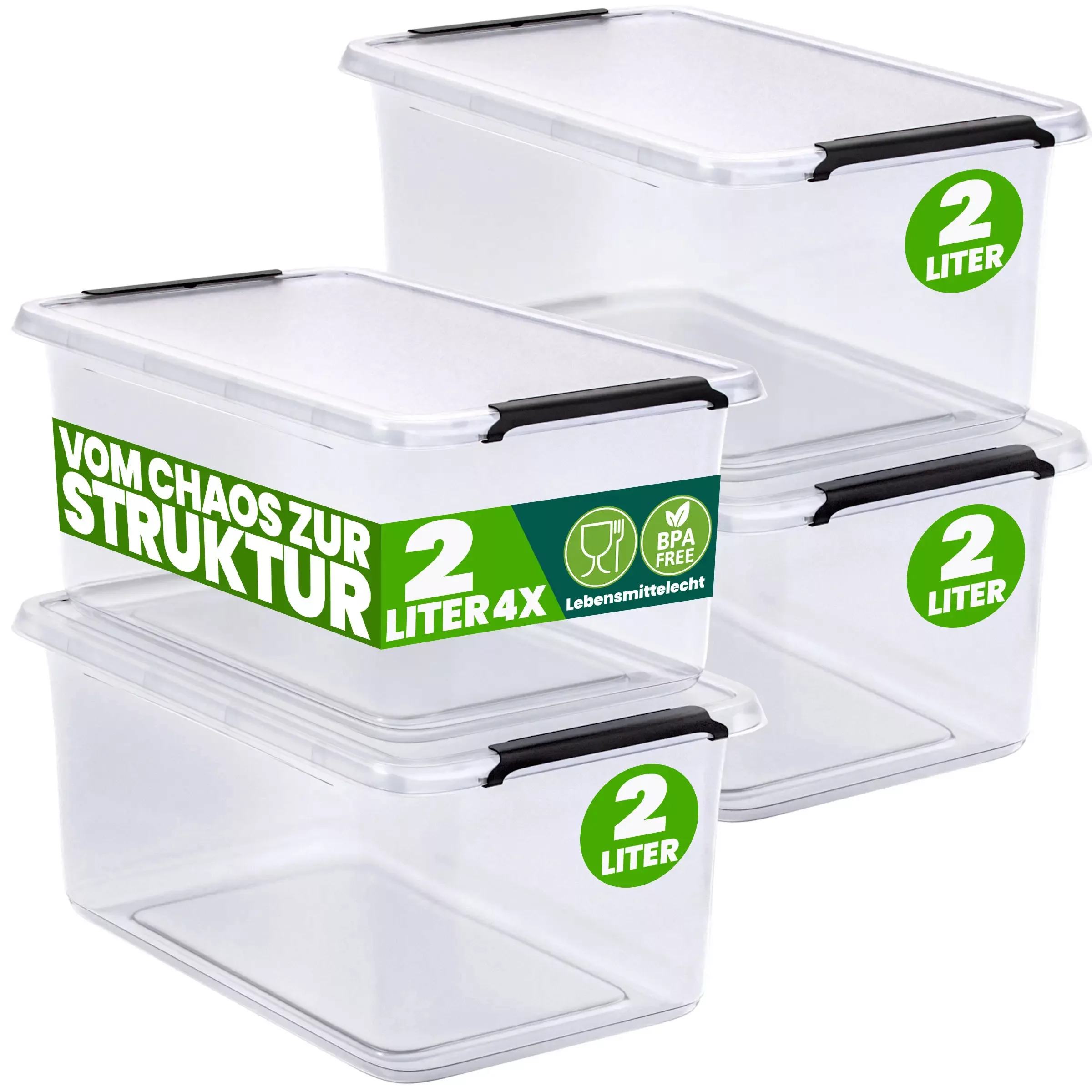 Aufbewahrungsbox Transparent 4er-Set 20x15x12cm 2L stapelbar günstig online kaufen