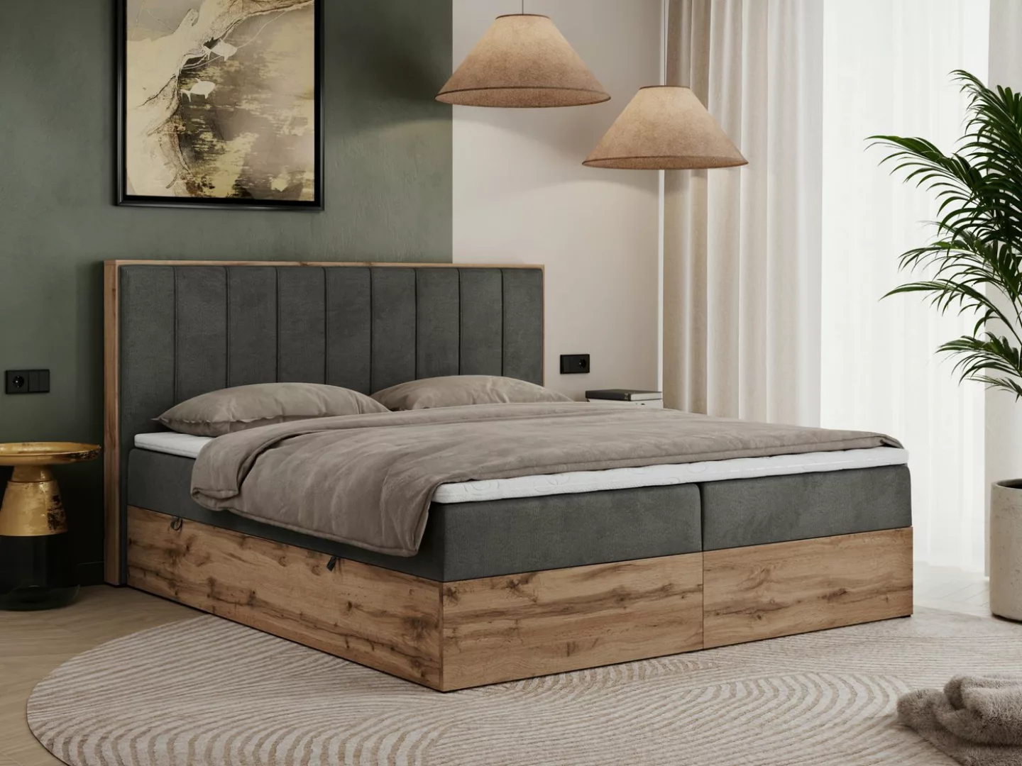 MKS MÖBEL Boxspringbett BELLISSIMO (Bett mit genähtem Kopfteil, zwei Bettkä günstig online kaufen