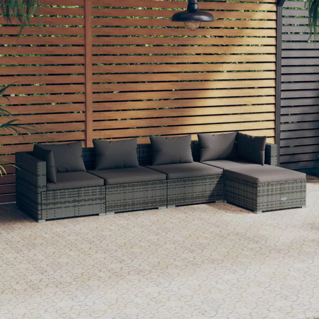 Vidaxl 5-tlg. Garten-lounge-set Mit Kissen Poly Rattan Grau günstig online kaufen