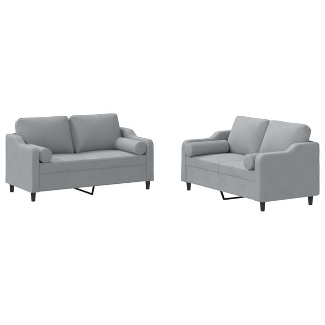 vidaXL Sofa Sofagarnitur Set mit Kissen Stoff, 2-tlg., Hellgrau günstig online kaufen