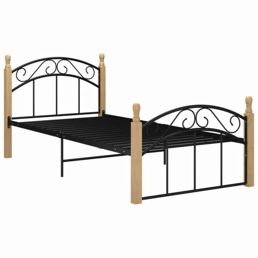 vidaXL Bett Bettgestell Schwarz Metall und Massivholz Eiche 90x200 cm günstig online kaufen