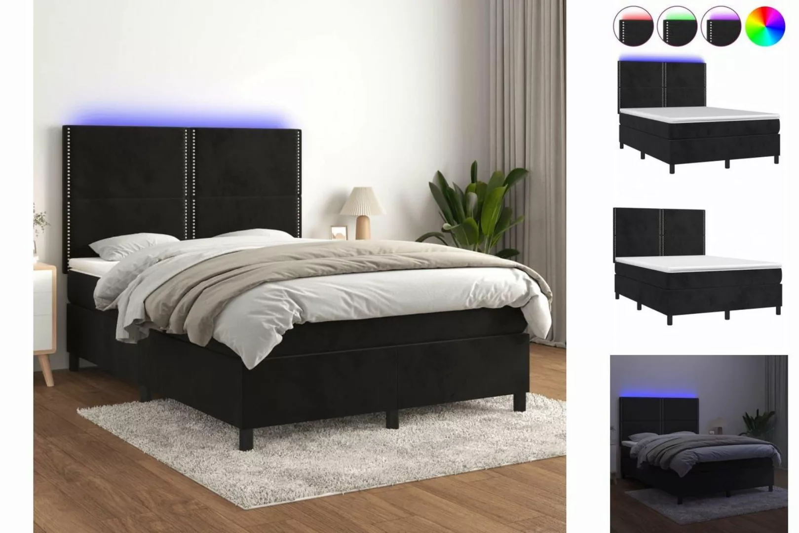 vidaXL Bettgestell Boxspringbett mit Matratze LED Schwarz 140x200 cm Samt B günstig online kaufen