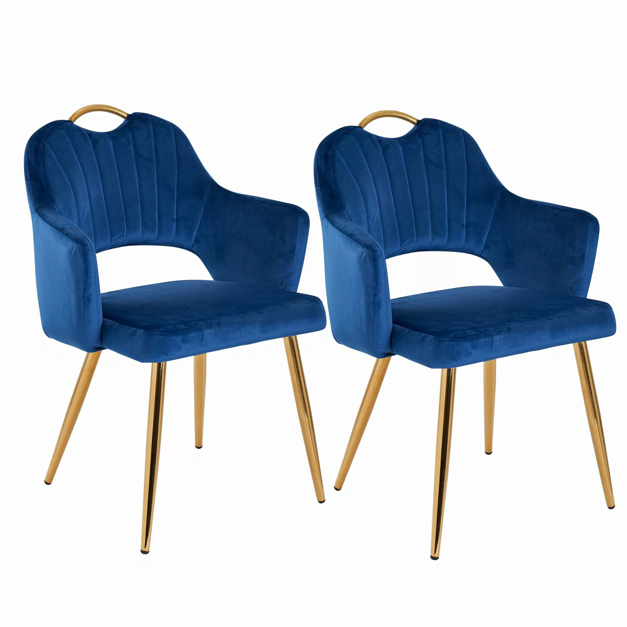 Esszimmerstuhl 2er Set Samt Blau mit goldenen Metallbeinen | Design Küchens günstig online kaufen