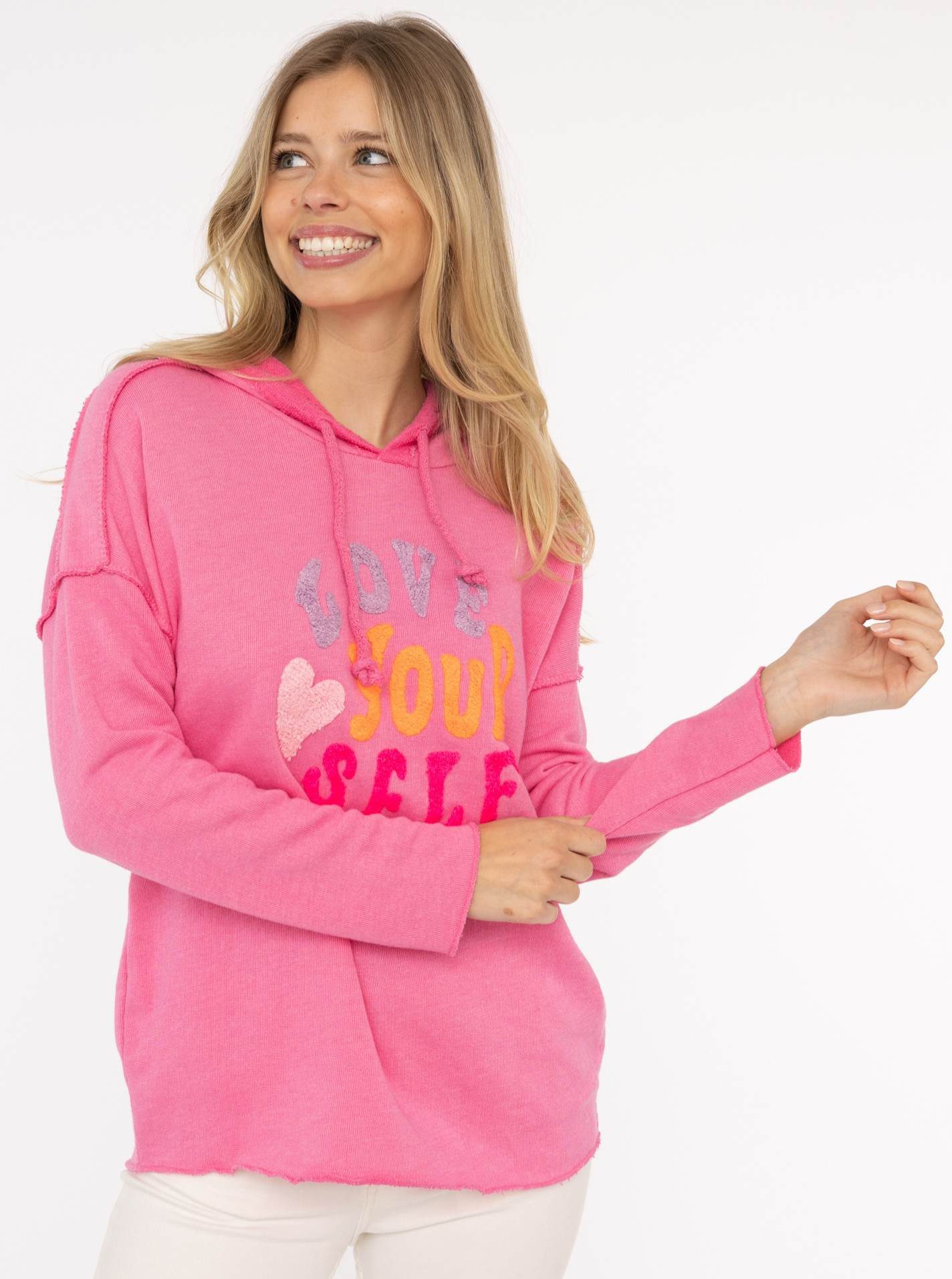 Zwillingsherz Hoodie ""Love Yourself"", Kapuze, Flockprint, Langarm, Kordel günstig online kaufen