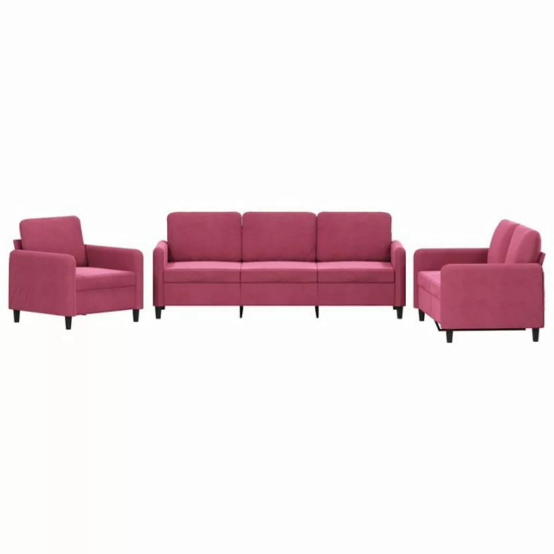 vidaXL Sofa 3-tlg. Sofagarnitur Weinrot Samt günstig online kaufen