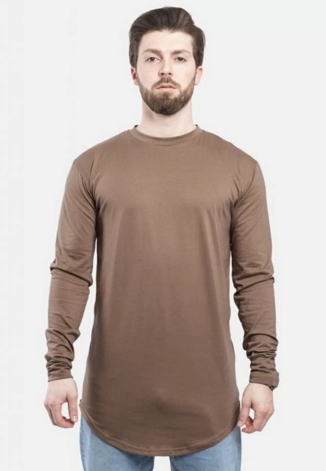 Blackskies T-Shirt Side Zip Long Sleeve Longline T-Shirt Braun Large günstig online kaufen