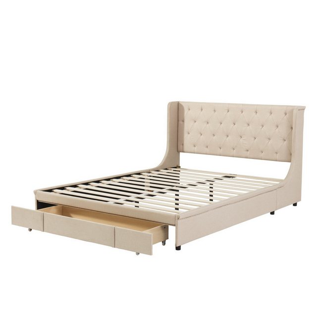 Rutaqian Polsterbett Doppelbett Stauraumbett Jugendbett Gästebett, 140×200c günstig online kaufen