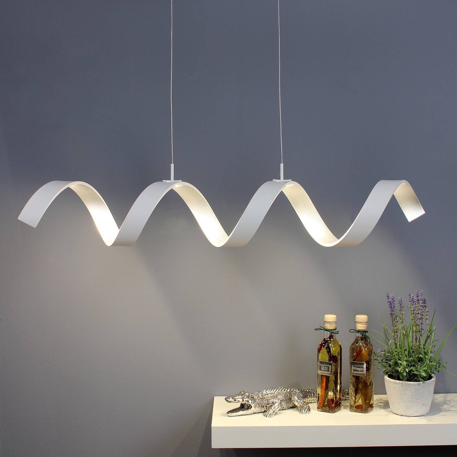 LED-Hängeleuchte Helix, weiß-silber, Länge 80 cm günstig online kaufen