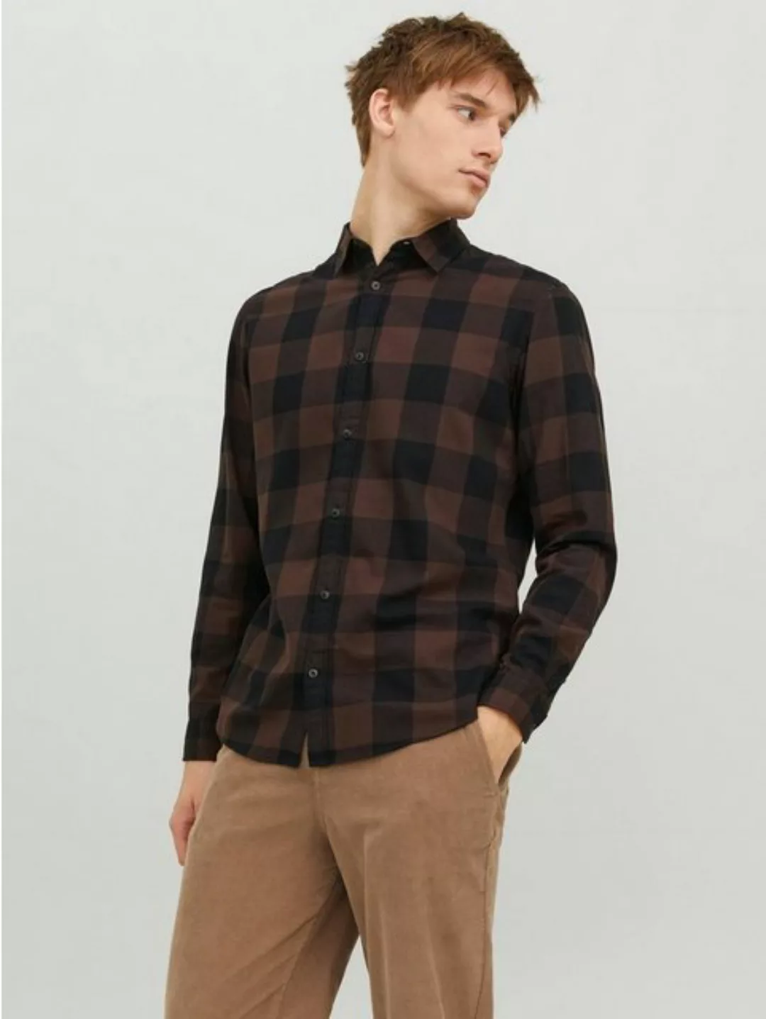 Jack & Jones Langarmhemd Hemd Slim Fit JJEGINGHAM 5977 in Braun-2 günstig online kaufen