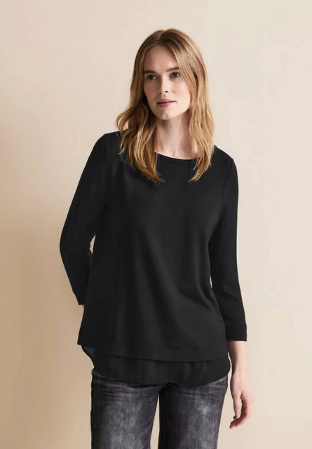 STREET ONE 3/4-Arm-Shirt Street One T-Shirt im Lagenlook in Black (1-tlg) N günstig online kaufen