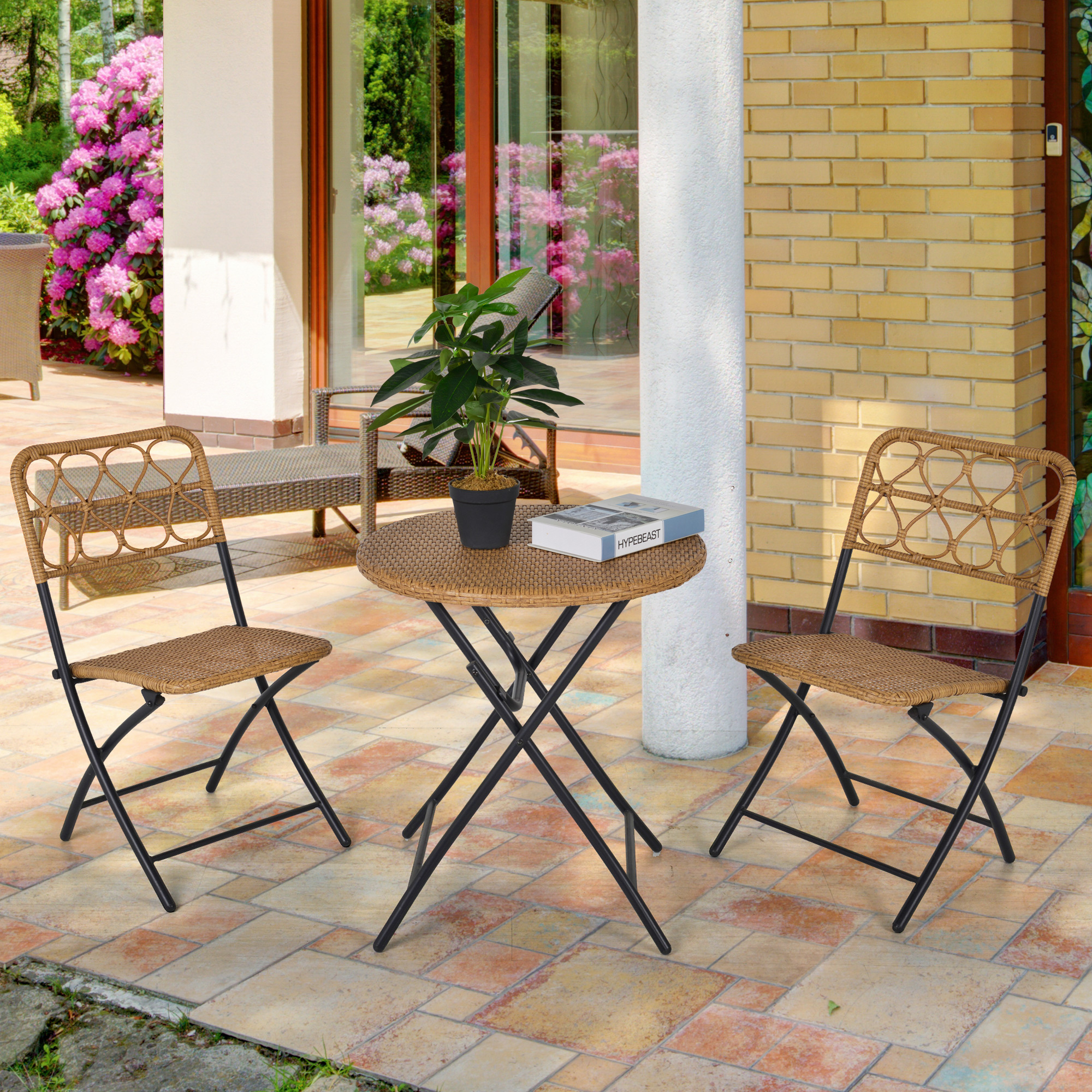 Outsunny Polyrattan Bistroset für 2 Personen, klappbare Balkonmöbel Sitzgru günstig online kaufen