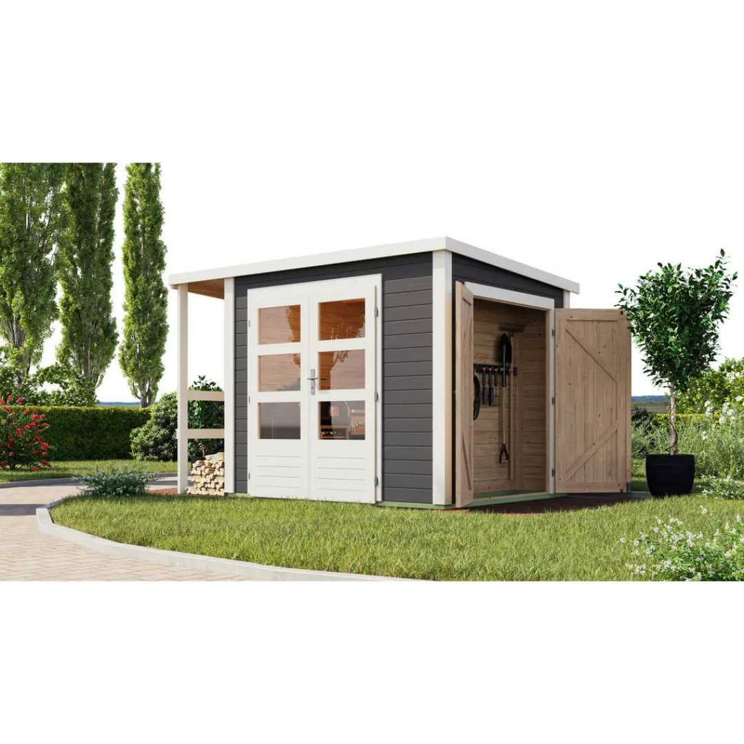 Karibu Gartenhaus Fabi grau B/H/L: ca. 204x230x244 cm günstig online kaufen