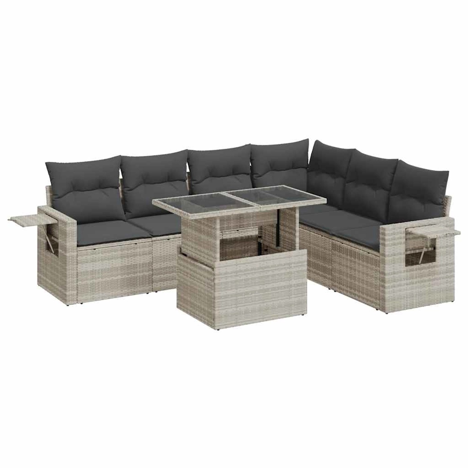 vidaXL 7-Tlg Garten-Sofagarnitur mit Kissen Hellgrau Poly Rattan 3326493 günstig online kaufen