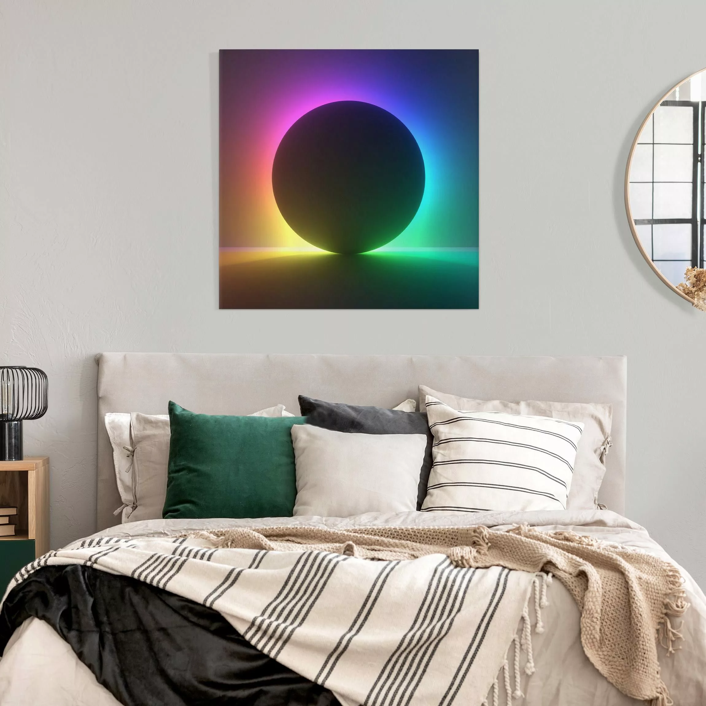 Leinwandbild Schwarzer Kreis mit Neonlicht günstig online kaufen