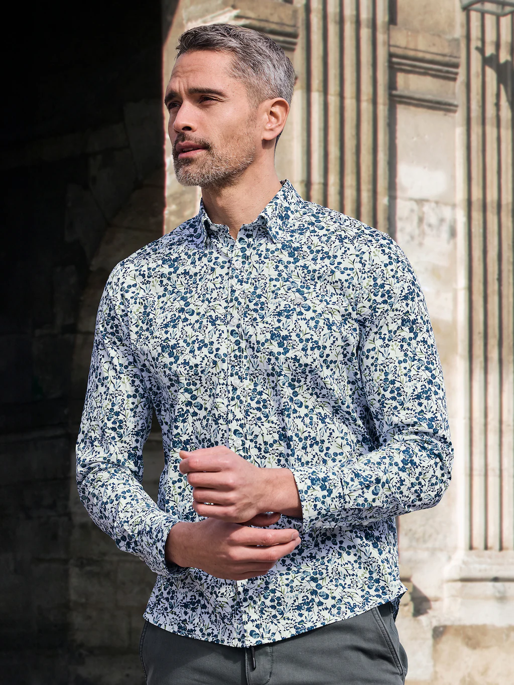 LERROS Langarmhemd "LERROS Floral-bedrucktes Herrenhemd mit Stretchanteil" günstig online kaufen