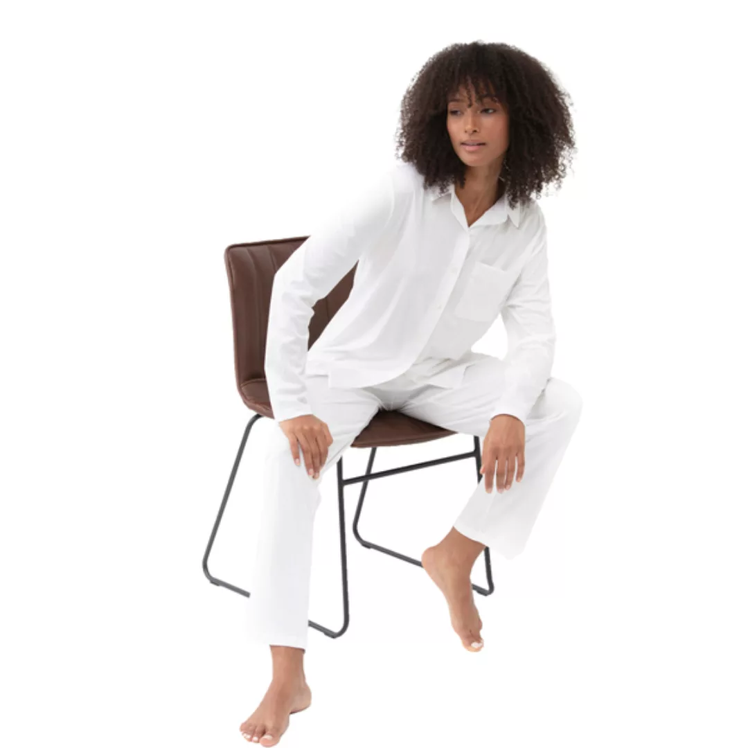 Damen Pyjama Shirt Langarm Sleepsation Bio-baumwolle Weiß günstig online kaufen