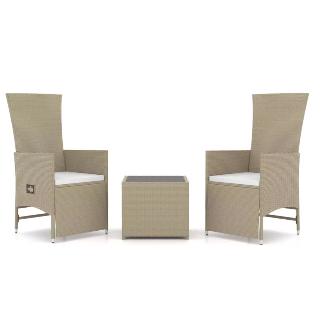 Vidaxl 3-tlg. Garten-lounge-set Beige Poly Rattan & Stahl günstig online kaufen