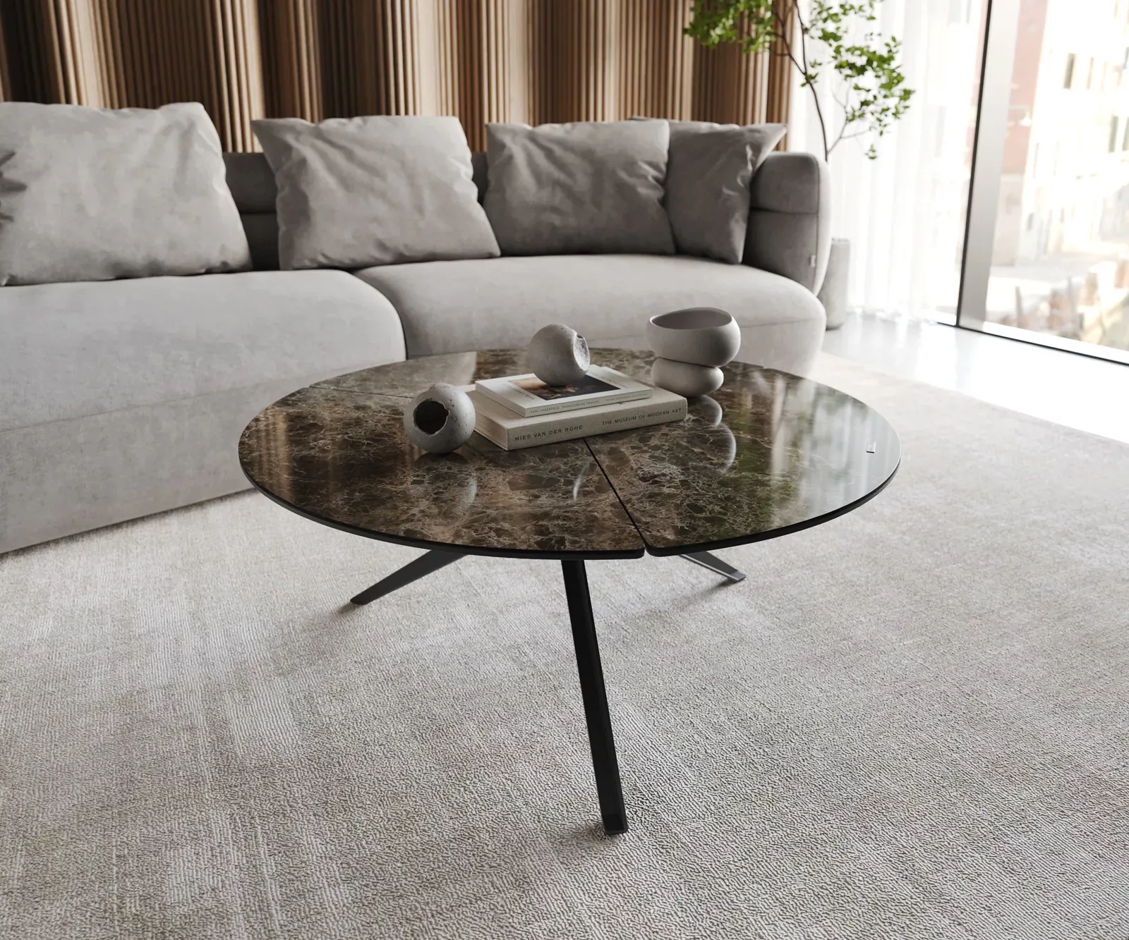 Couchtisch Delron 90x90 cm Keramik Laminam®Emperador Extra Lucidato Dunkelb günstig online kaufen