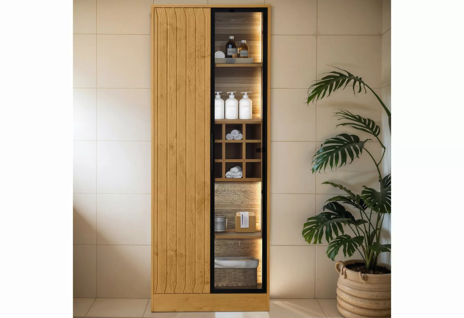 Flieks Vitrine Vitrinenschrank Höhe 160 cm (1-St) Hochschrank Standvitrine günstig online kaufen