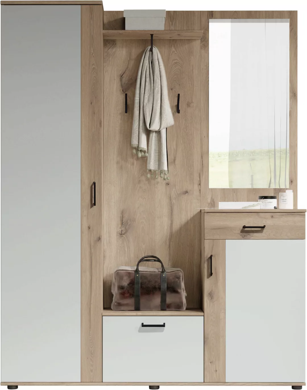 HBZ Kompaktgarderobe "Jens mit Spiegel, Flurgarderobe BxHxT 145x184x29 cm", günstig online kaufen