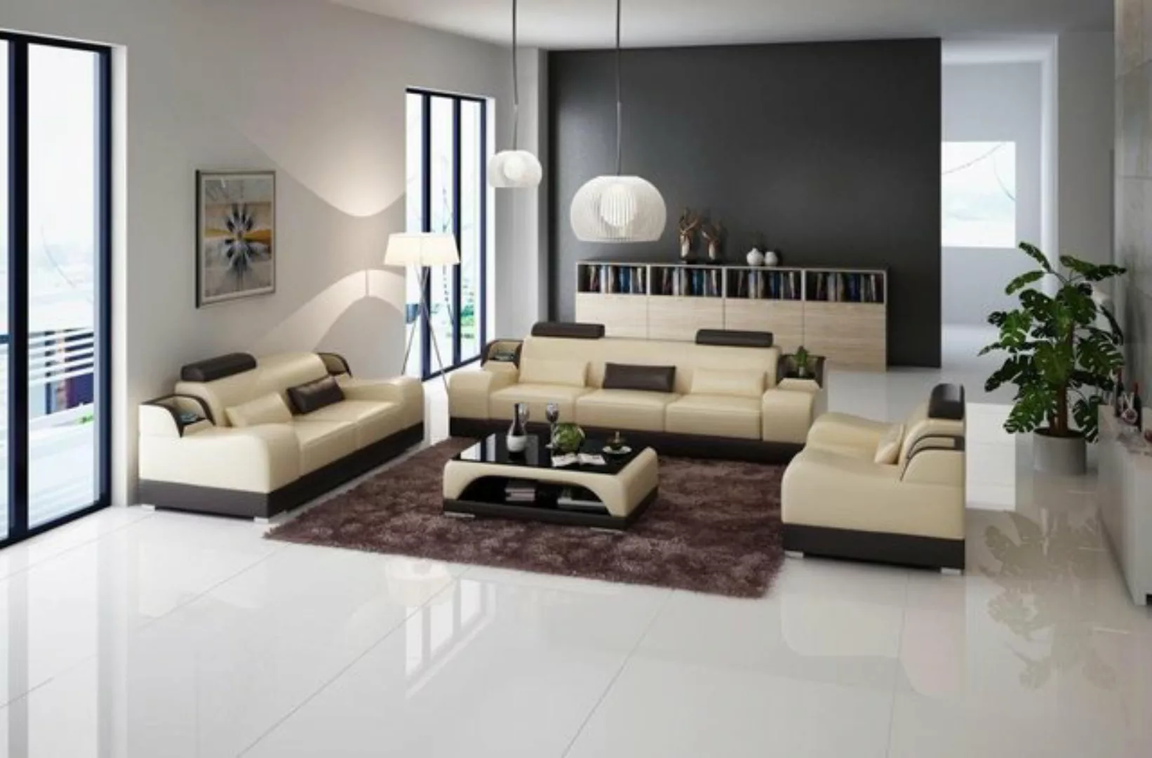 JVmoebel Sofa Beige Sofagarnitur Couch Polster Sofa 3+1+1 Garnituren Design günstig online kaufen