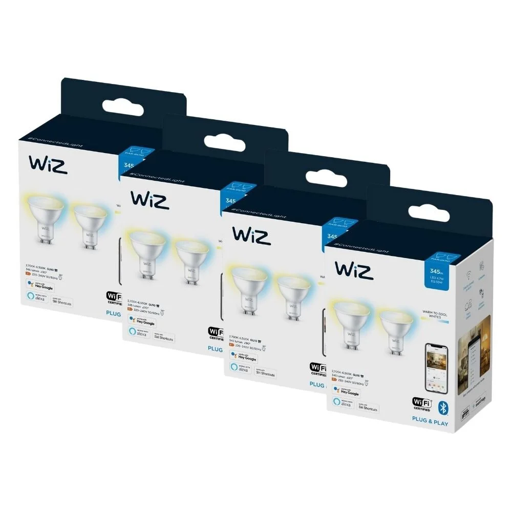 WiZ LED Smart Leuchtmittel in Weiß GU10 4,7W 400lm 2700-6500K 8er-Pack günstig online kaufen