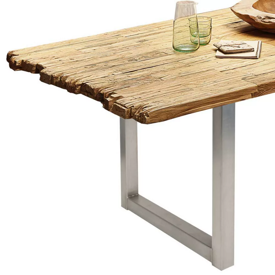 Holztisch aus Recyclingholz Platte mit Bruchkante günstig online kaufen
