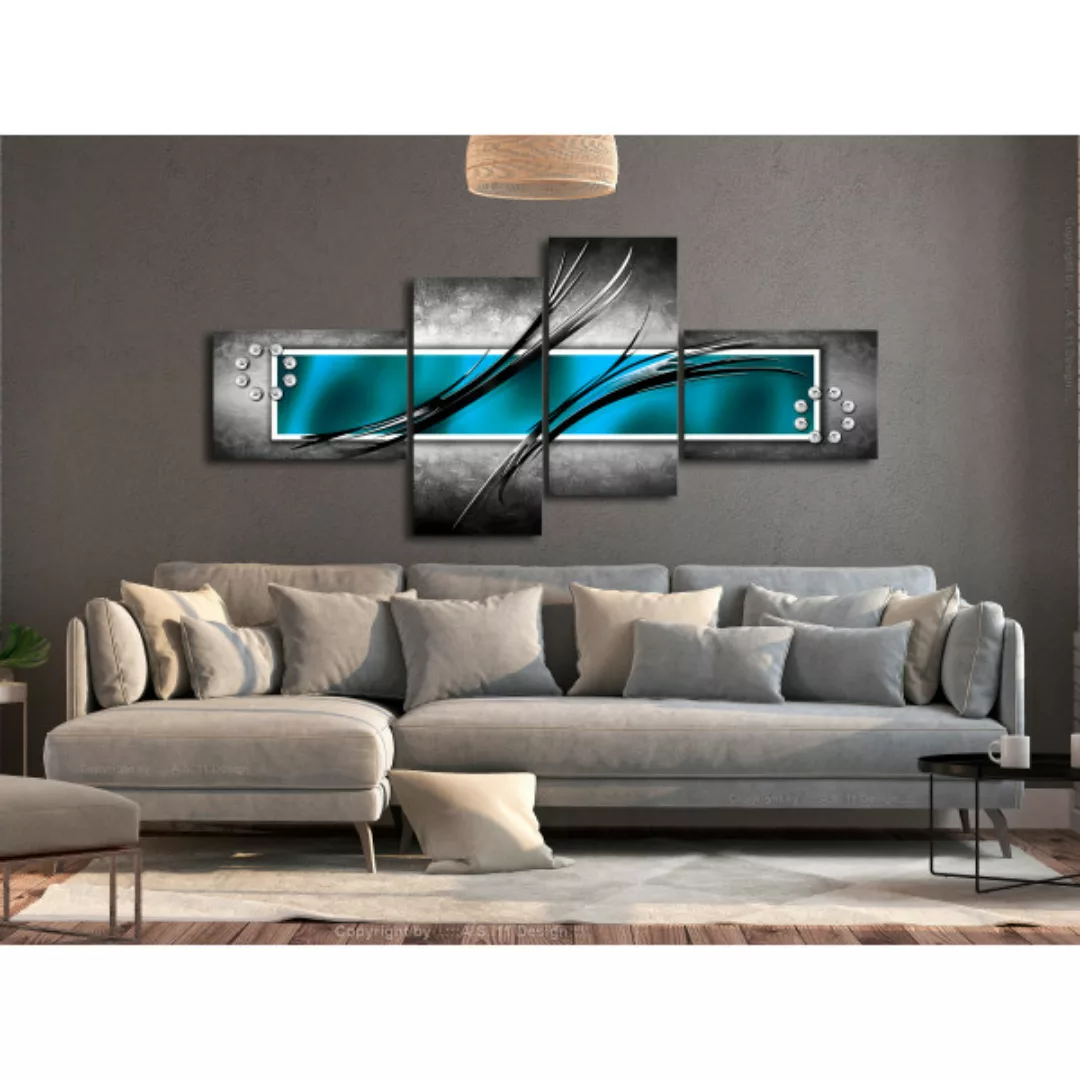 Wandbild Abstraktion mit hellblauem Rechteck - geometrische Perlen-Komposit günstig online kaufen
