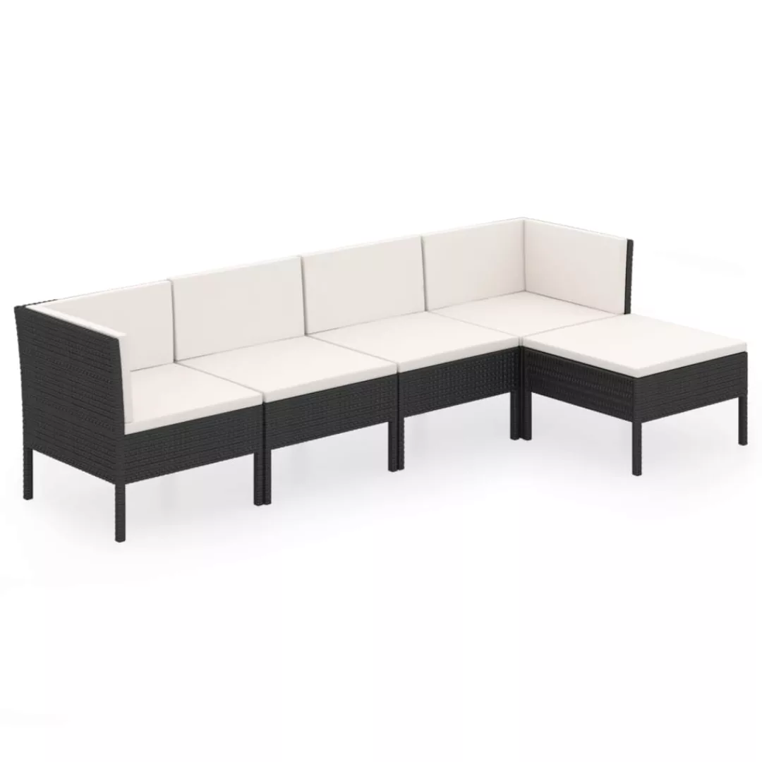 5-tlg. Garten-lounge-set Mit Auflagen Poly Rattan Schwarz günstig online kaufen