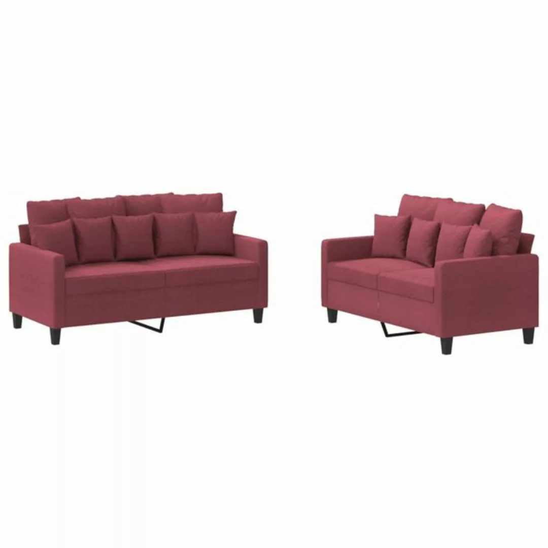 vidaXL Sofa 2-tlg. Sofagarnitur mit Kissen Weinrot Stoff günstig online kaufen