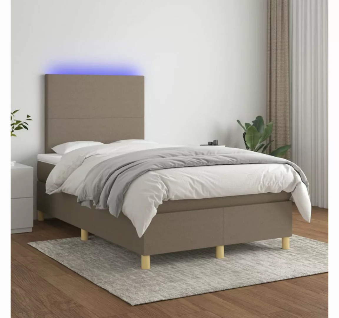 vidaXL Boxspringbett Boxspringbett mit Matratze LED Taupe 120x200 cm Stoff günstig online kaufen