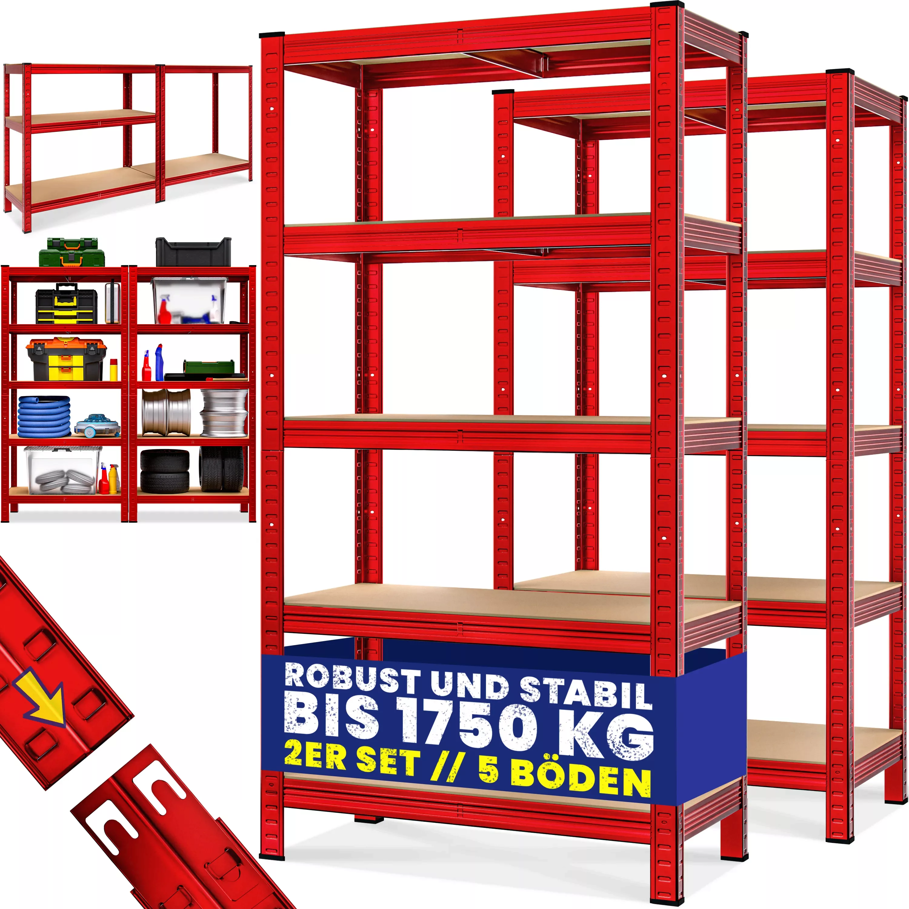 Schwerlastregal 2er-Set Rot 180x90x40cm 875kg günstig online kaufen