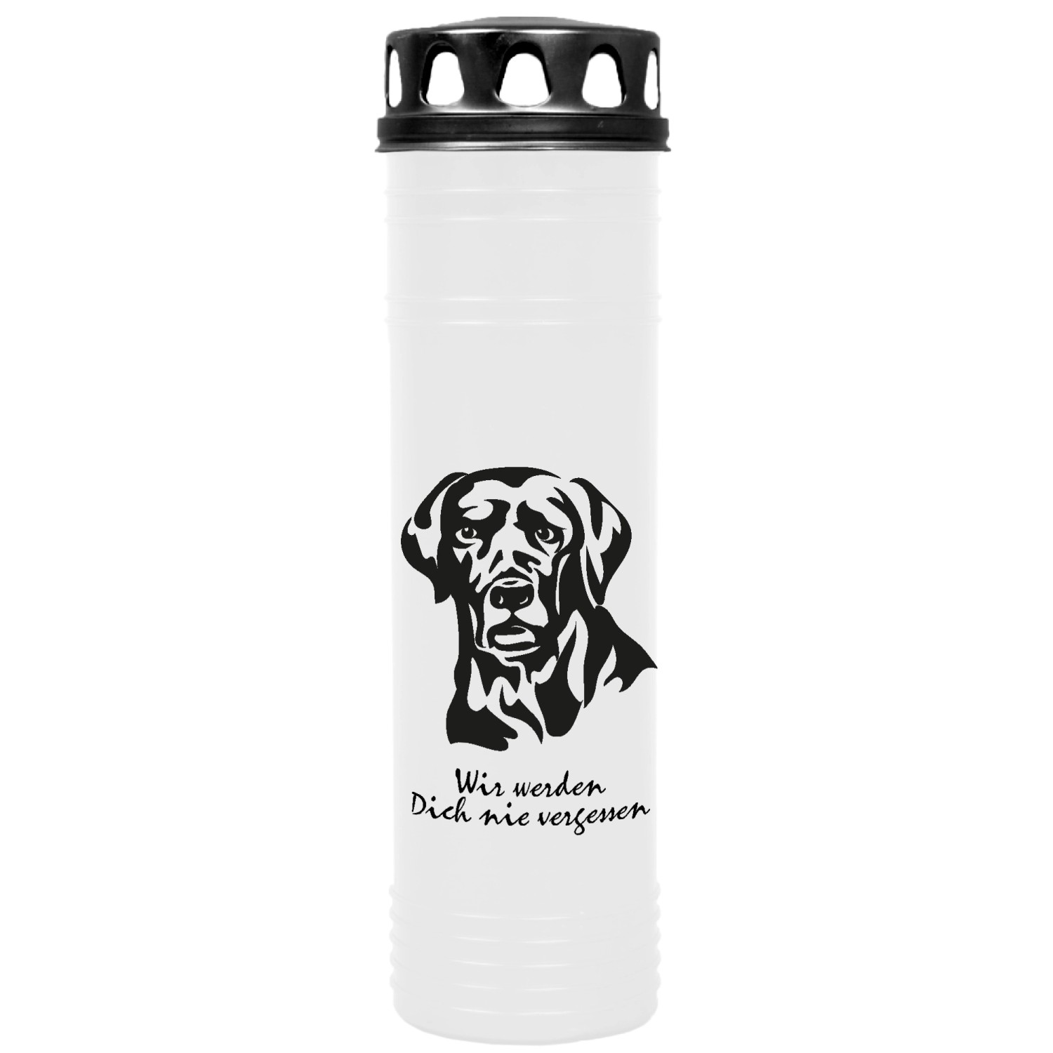 HS Candle Grabkerze Weiß 170h Deckel Schwarz Labrador günstig online kaufen