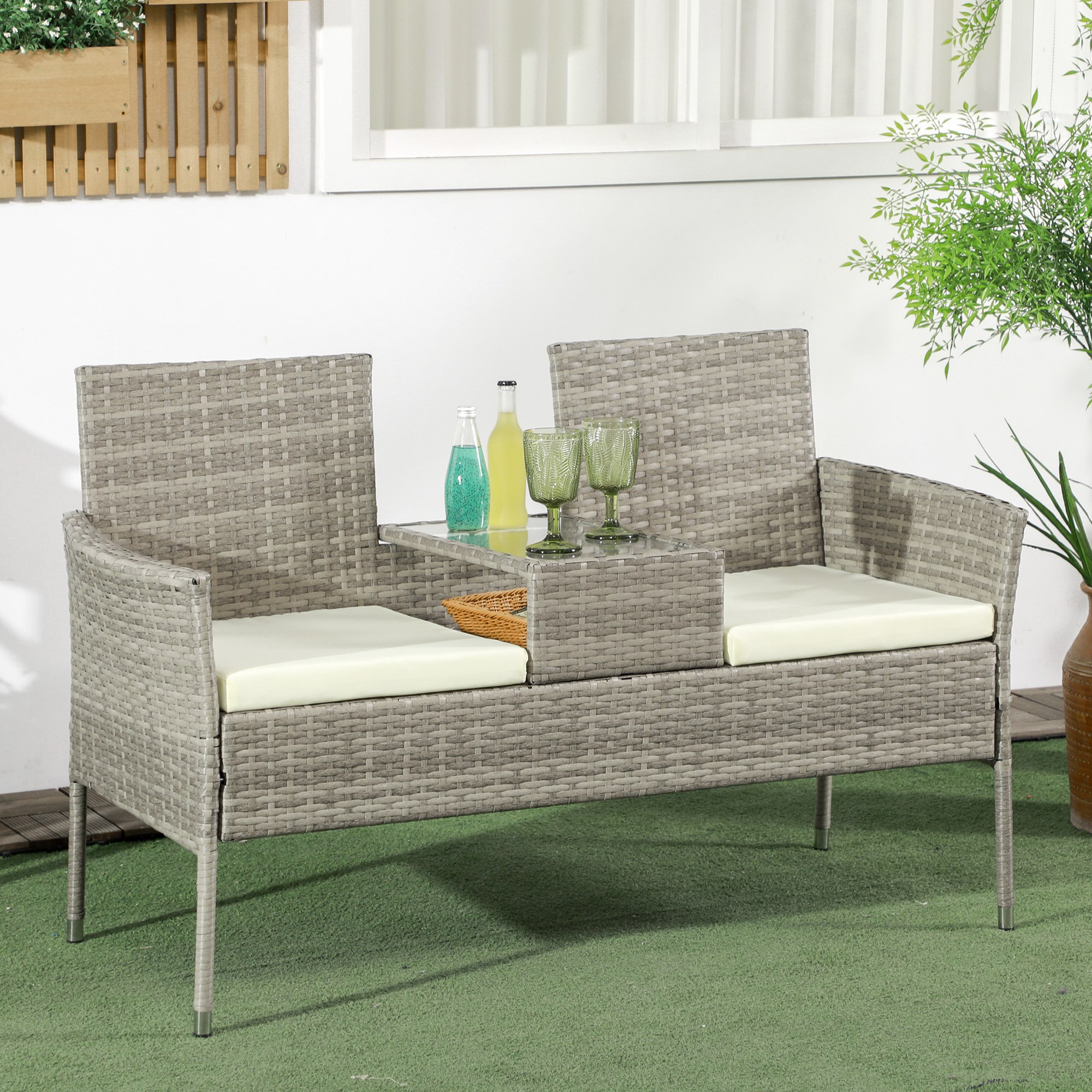 Outsunny Gartenbank für 2 Personen mit zentralem Kaffeetisch, Gartensofa au günstig online kaufen