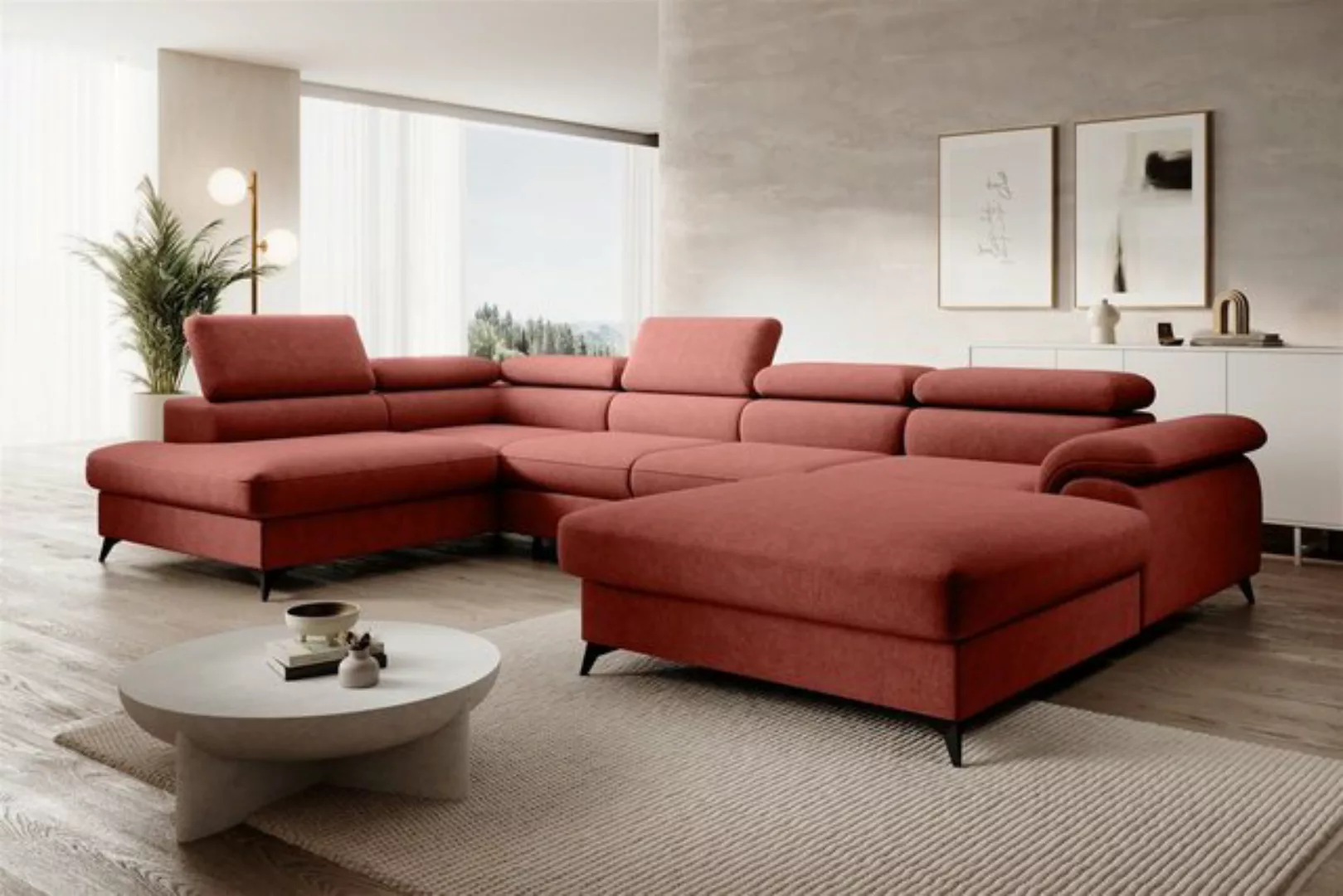 Fun Möbel Wohnlandschaft Sofa U-Form BASTIEN in Stoff Whisper, Ottomane Lin günstig online kaufen