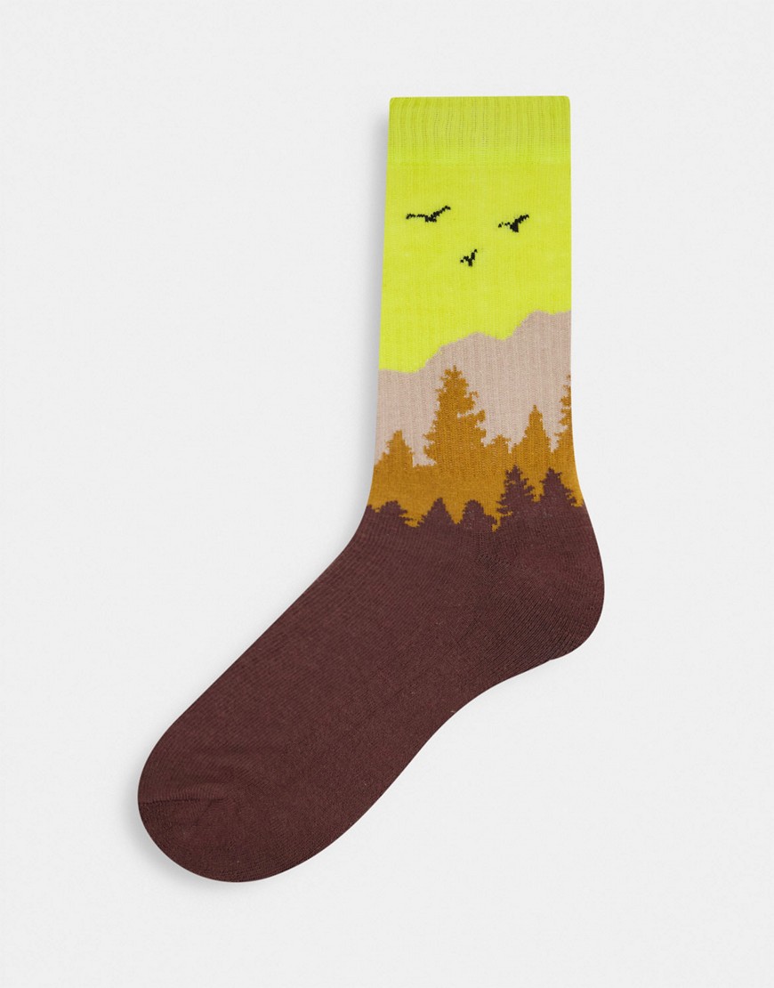 ASOS DESIGN – Socken mit Landschaftsmotiv in Herbstfarben-Mehrfarbig günstig online kaufen