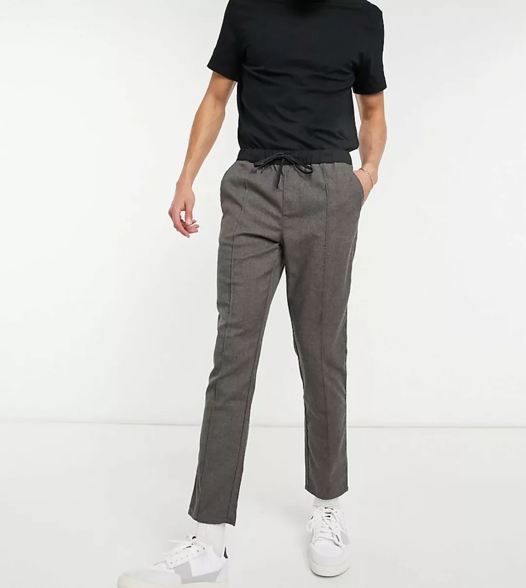 ASOS DESIGN Tall – Schmale Hose mit elastischem Bund in Grau günstig online kaufen