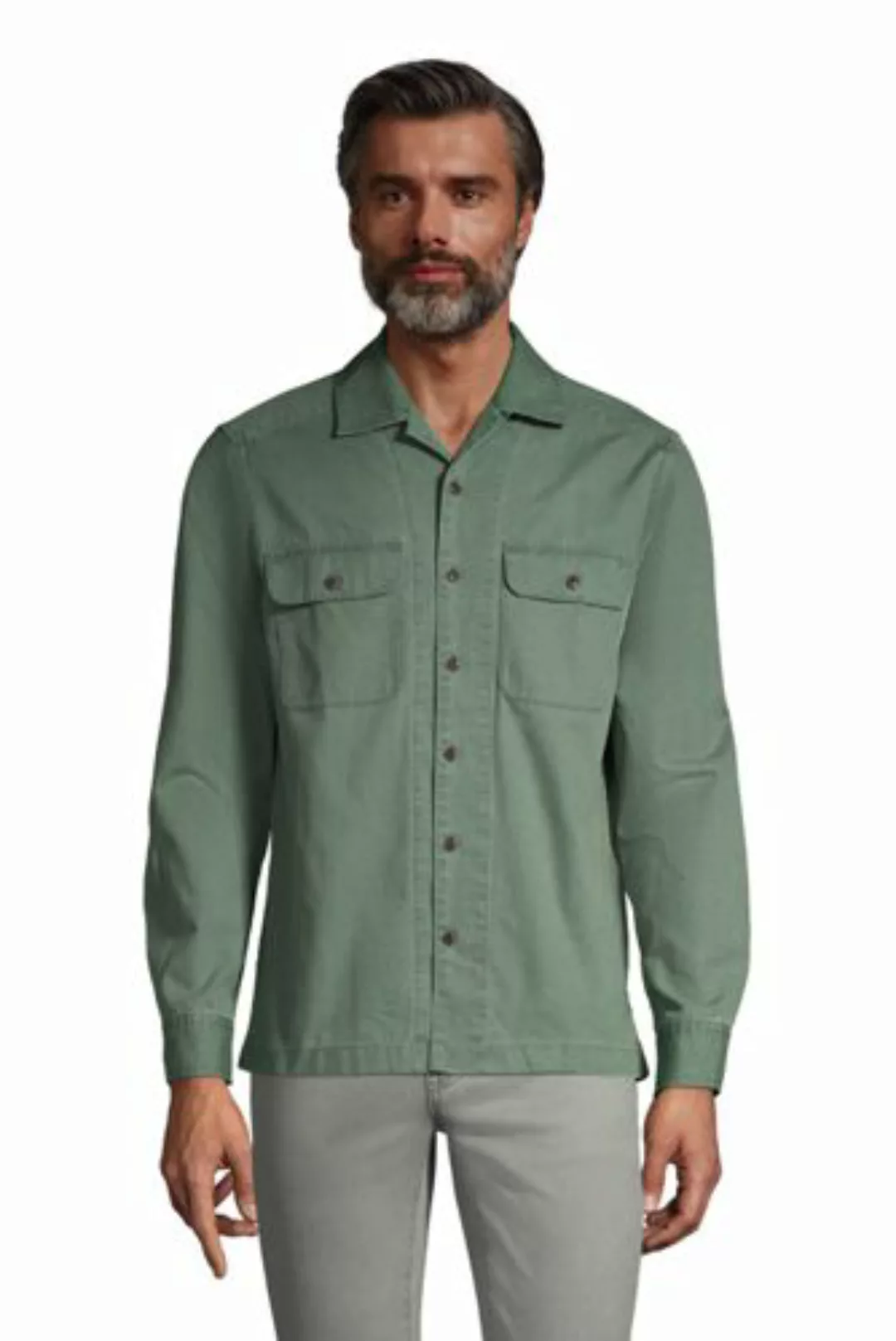Strukturiertes Langarm-Shirt mit kubanischem Kragen im Classic Fit, Herren, günstig online kaufen