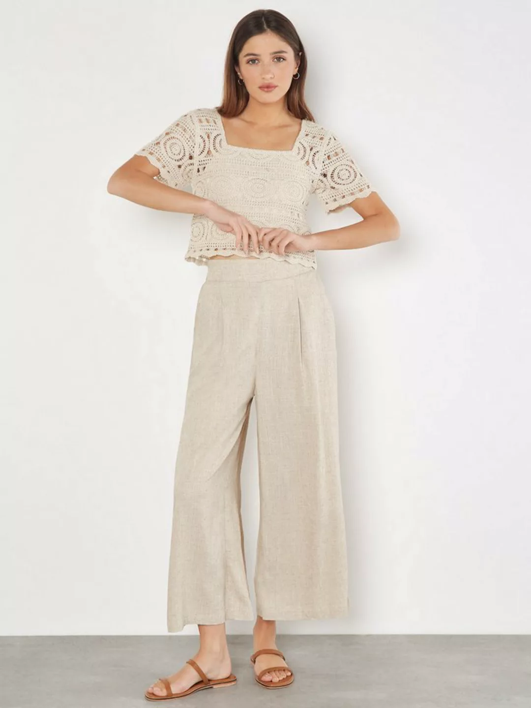 Apricot Palazzohose Pleat Linen 3/4 Palazzo Trousers, in unifarben günstig online kaufen