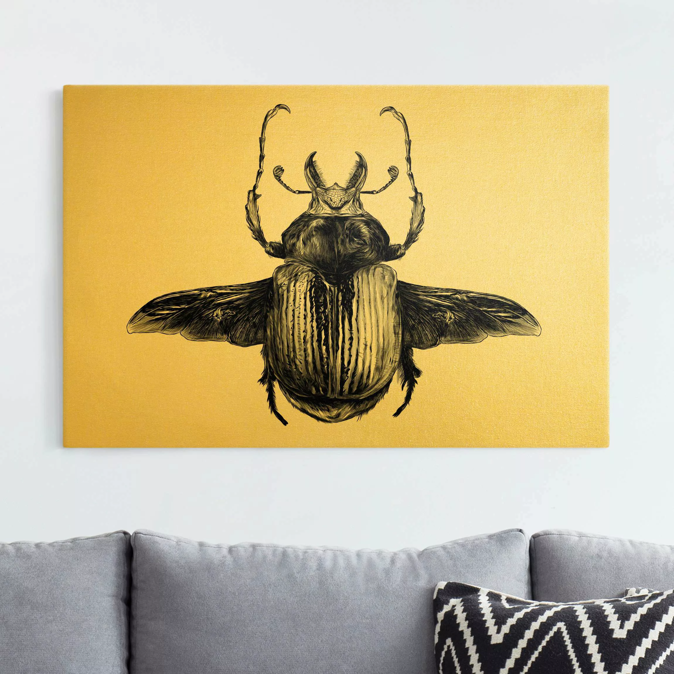Leinwandbild Illustration fliegender Käfer Schwarz günstig online kaufen