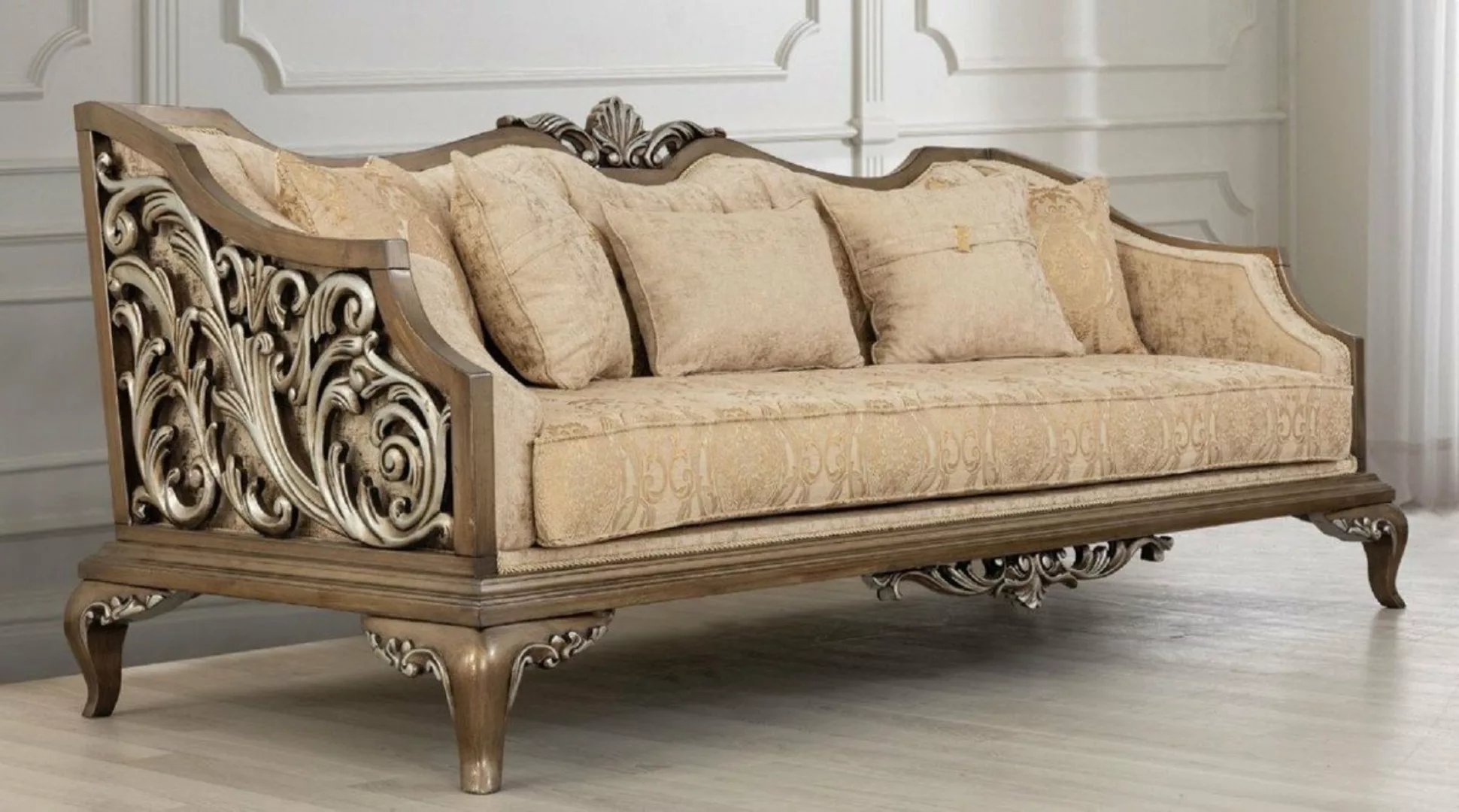 Casa Padrino Sofa Luxus Barock Sofa Beige / Gold / Braun / Silber - Wohnzim günstig online kaufen