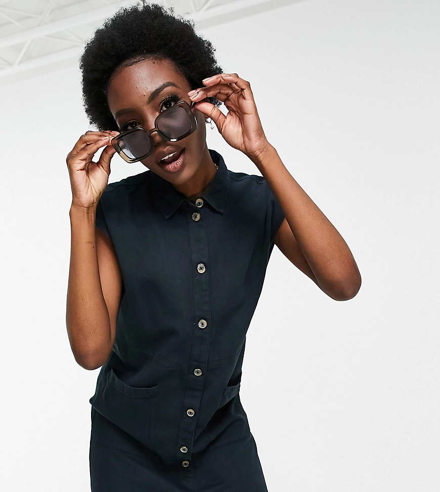 Noisy May Tall – Hemdkleid in Schwarz aus Jeansstoff mit Taschen günstig online kaufen