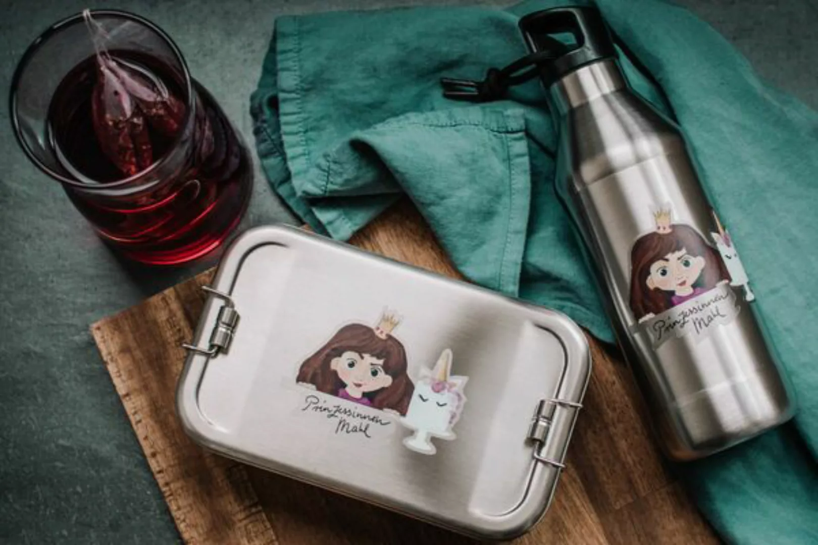 Edelstahl Set Lunchbox & Trinkflasche Prinzessin (Braun) günstig online kaufen