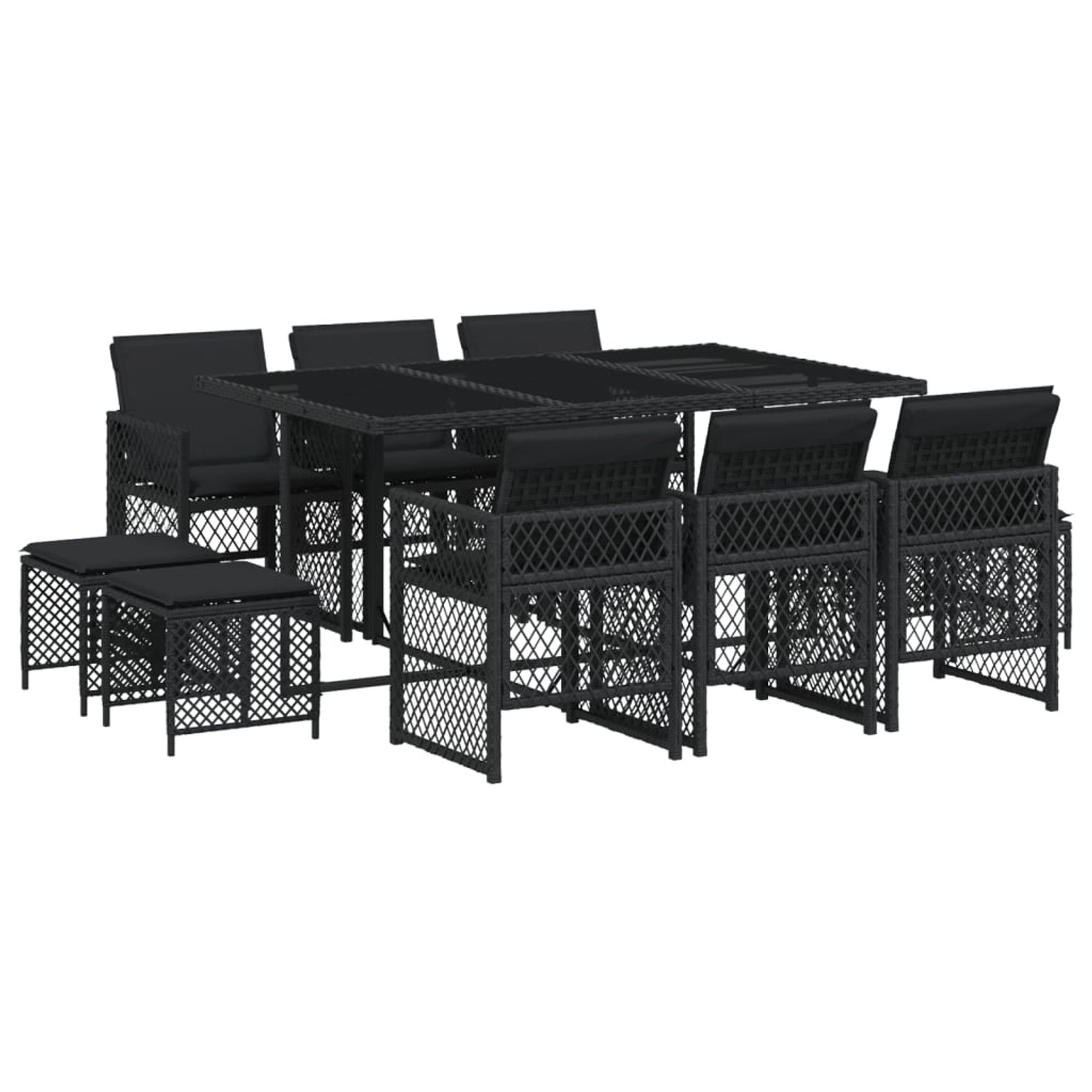 vidaXL 11-tlg Garten-Essgruppe mit Kissen Schwarz Poly Rattan Modell 59 günstig online kaufen