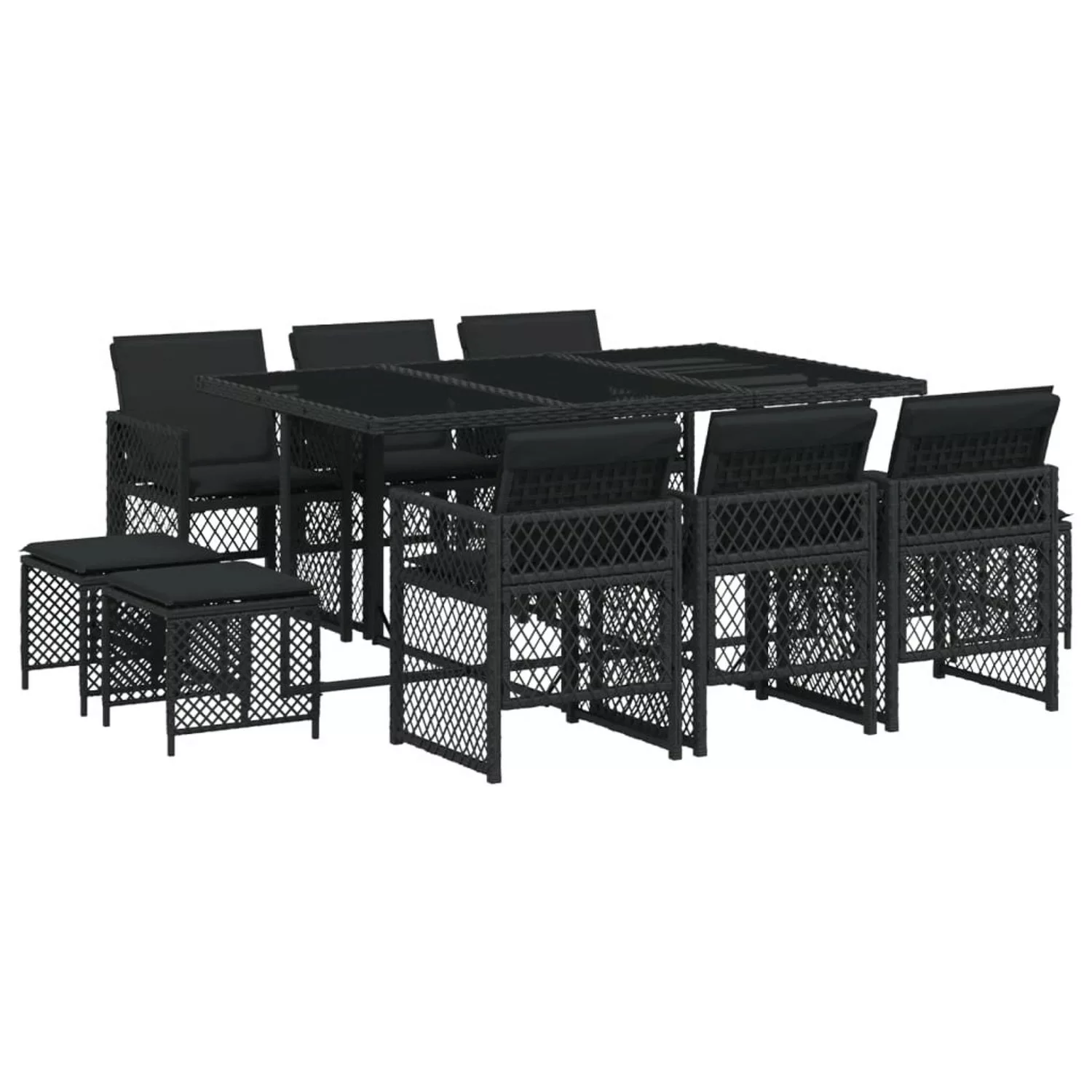 vidaXL 11-tlg Garten-Essgruppe mit Kissen Schwarz Poly Rattan Modell 59 günstig online kaufen