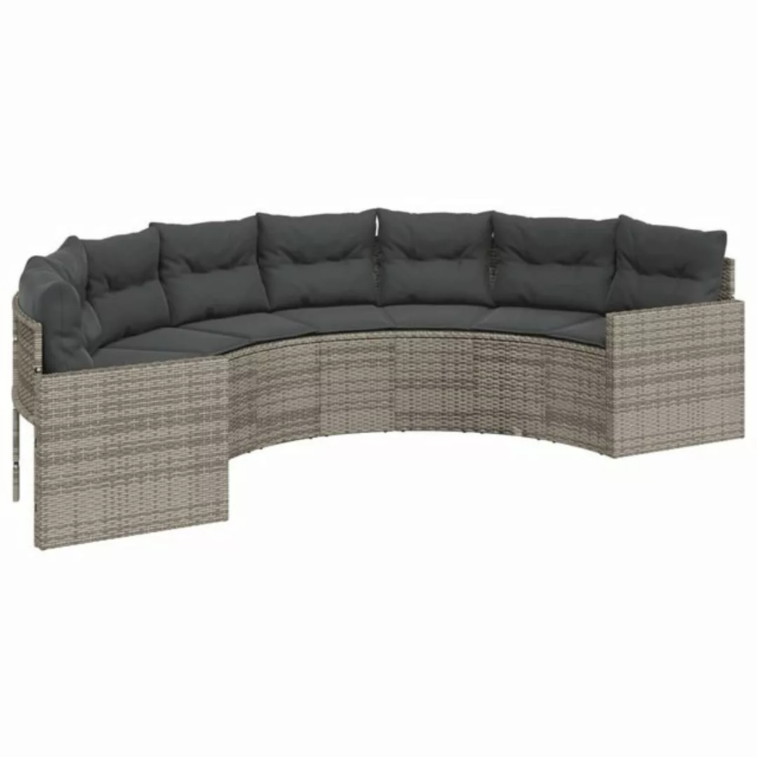 vidaXL Loungesofa Gartensofa mit Kissen Halbrund Grau Poly Rattan, 1 Teile günstig online kaufen