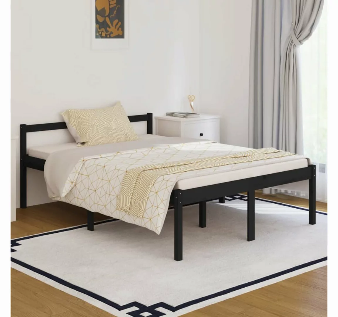 furnicato Bett Seniorenbett Schwarz 135x190 cm Massivholz Kiefer günstig online kaufen