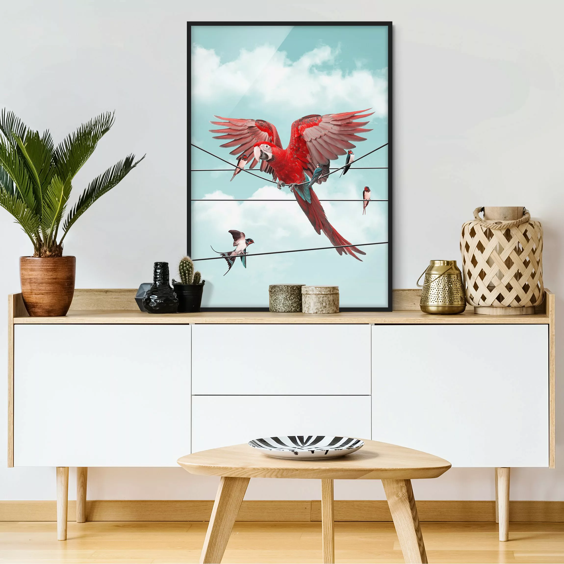 Bild mit Rahmen Tiere - Hochformat Himmel mit Vögeln günstig online kaufen