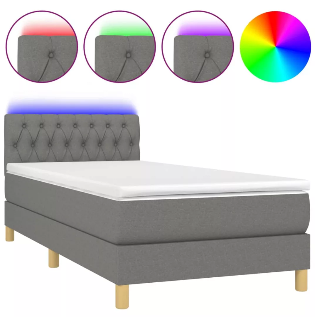 Vidaxl Boxspringbett Mit Matratze & Led Dunkelgrau 100x200 Cm Stoff günstig online kaufen