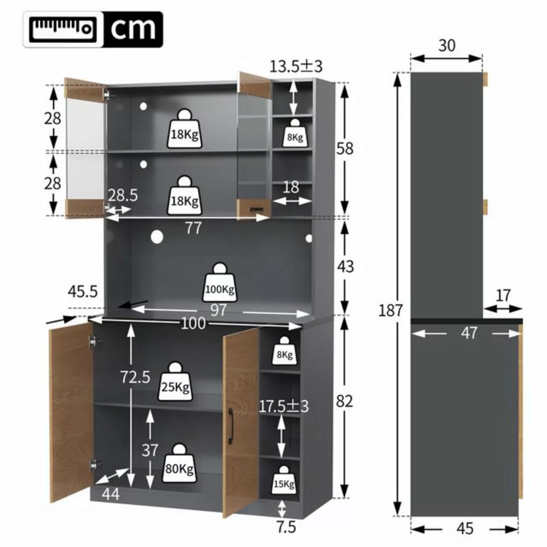 Celya Küchenbuffet Küchen-Highboard aus Holz Buffet mit LED-Ambiente-Beleuc günstig online kaufen